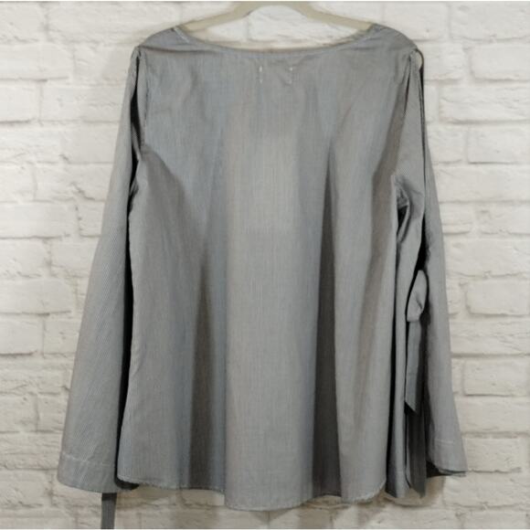 Y Blu Heaven Women's Grey Striped Long Tie Statement Sleeve Top Blouse NWT M - Picture 7 of 13